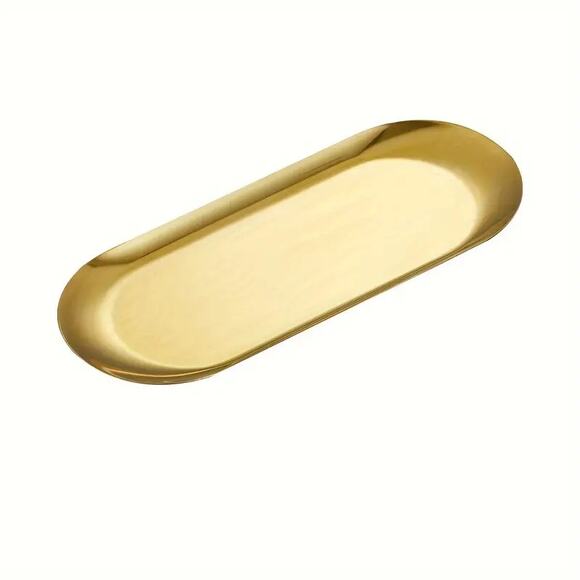 Simple 8.75" Oval Stainless Steel Jewelry Vanity Display Tray Organizer, Gold - Picture 4 of 8